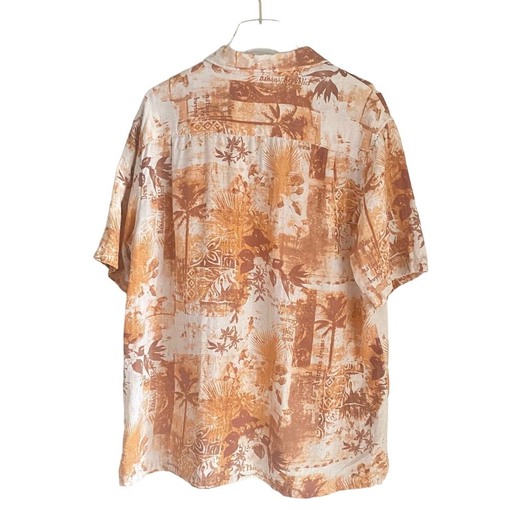 Margaritaville Silk Linen Hawaiian Shirt Palm Tree Print Aloha Rust Cream Sz XL - Picture 4 of 8